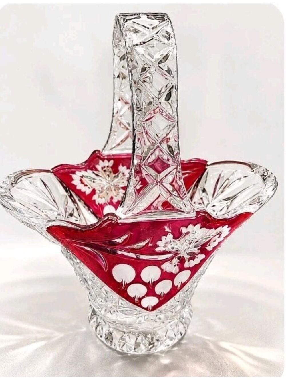 VINTAGE  Anna Hutte Bleikristall Ruby Red Lead Crystal Trinket Basket
